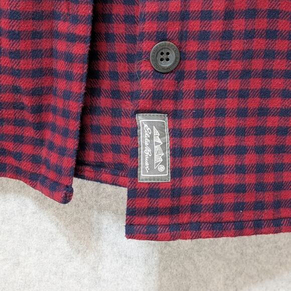 Eddie Bauer Women’s Hooded Flannel Shirt M Red Black Plaid Button Up Outdoor - Picture 8 of 12